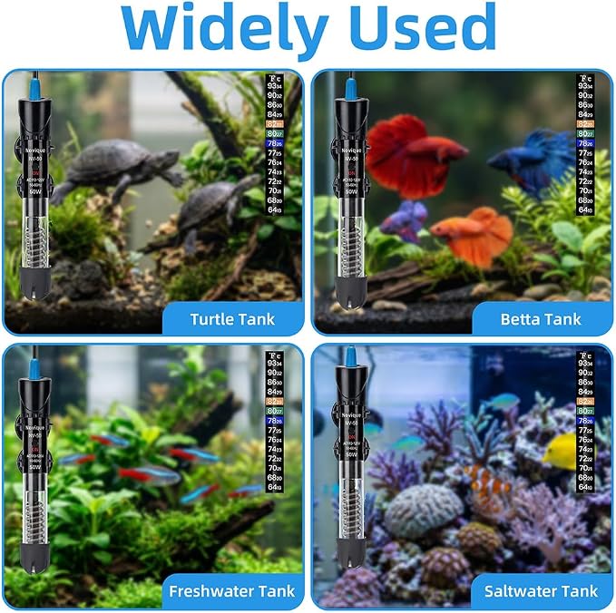 25W Aquarium Heater Adjustable Temperature Submersible Fish Tank Heater Water Thermostat with Thermometer for Freshwater and Saltwater Tanks