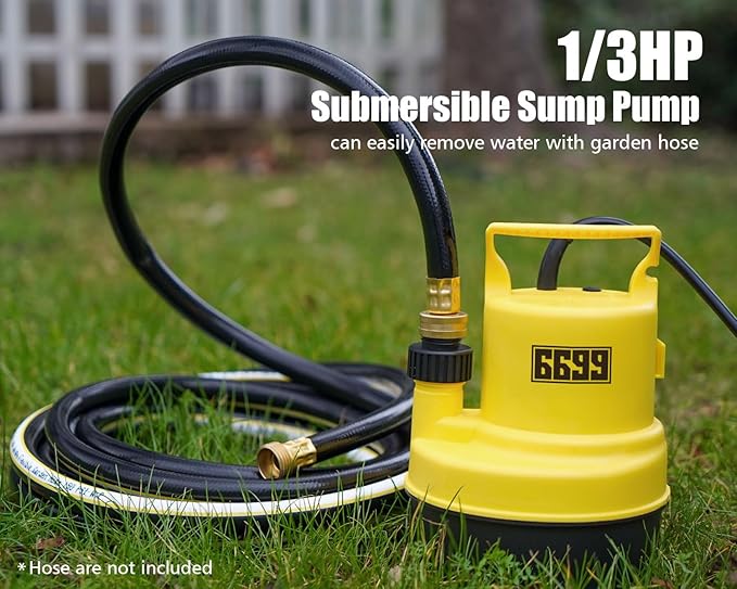 Submersible Sump Pump 1/3 HP 1800GPH Utility Pump Thermoplastic Electric Portable Transfer Water Pump with 10-Foot Cord for Pool Tub Garden Pond Draining Tankless Heater Flushing