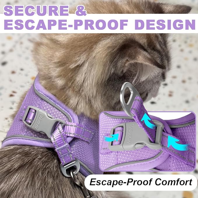 Cat Harness and Leash Set,Escape Proof Kitten Harness,Step in Adjustable Soft Lightweight,Easy Control,Reflective Strips Comfortable for Walking Travel(Violet Purple,XS)
