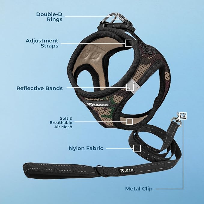 Best Pet Supplies Voyager Step-in Air All Weather Mesh Harness and Reflective Dog 5ft Leash Combo with Neoprene Handle, for Small, Medium and Large Breed Puppies - Army/Black Trim, XXX-Small