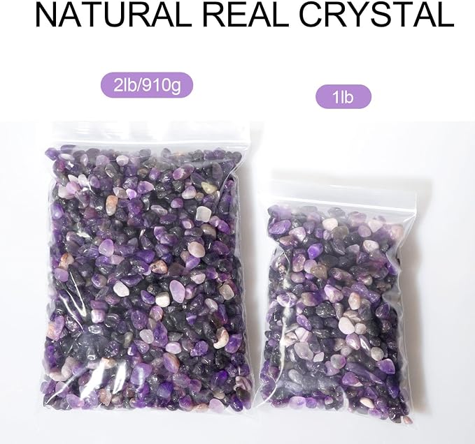 gemshan 2lb Amethyst Chips Natural Crushed Crystal Chip Bulk 7mm-9mm Tumble Healing Crystal Stone for Aquarium Vase Plant Decoration Jewelry DIY