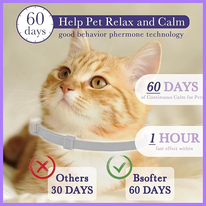 4 Pack Calming Collar for Cats - Adjustable Cat Calming Collar,Cat Calming Collar Anti Aggression for Cats,Cat Stress and Anxiety Relief for Small,Medium Large Cat