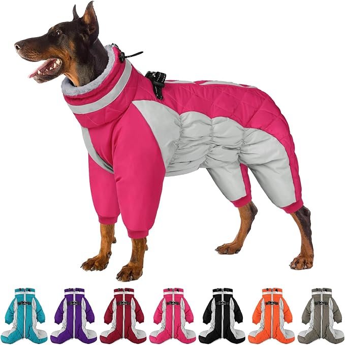 Full Body Dog Coat - Warm Fleece Jacket for Small Dogs, Turtleneck Winter Coats with Harness, Reflective Dog Snowsuit Windproof Puffer Jackets with Legs for Chihuahua, Yorkie, Hot Pink XS
