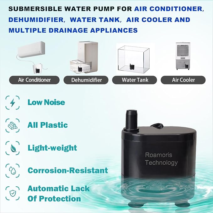 Small Pump With Level Sensor,5 FT Drain Lift,Large Volume,110V Automatic Submersible Water Pump Mini HAVC Condensate Pump For Dehumidifier,Air Conditioner, Ice Maker, Furnace,Air Cooler,PM02