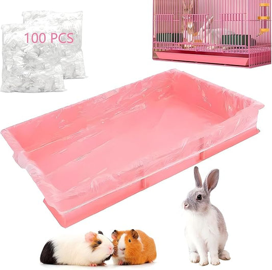Disposable Cage Liner Bags (50-Pack) – 26'' X 18'' Clear Plastic Rabbit Cage Liners, Leak-Proof Toilet Film for Bunny, Guinea Pig, Hamster, Hedgehog & Small Animals – Universal Crate Tray Covers for