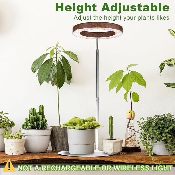 144 LEDs Plant Grow Light for Indoor Plant,Walnut Wood Grain Aluminum LED Grow Light with White Base, Height Adjustable,6.3" Aluminum Housing,Automatic Timer with 8/12/16 Hours,2 Pack