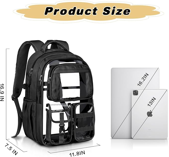 PAMANO Clear Backpack for Girls, Heavy Duty Transparent Bookbag for Kids, See Through Cute Backpacks for Elementary Primary School Work Sport Travel - Black