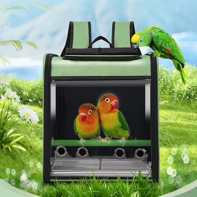 Bird Stroller Bird Backpack Carrier with Perch 14 * 11 * 16in Panoramic View with 3 Side Vents Removable Tray for Conures Parakeet Budgie (Blue)