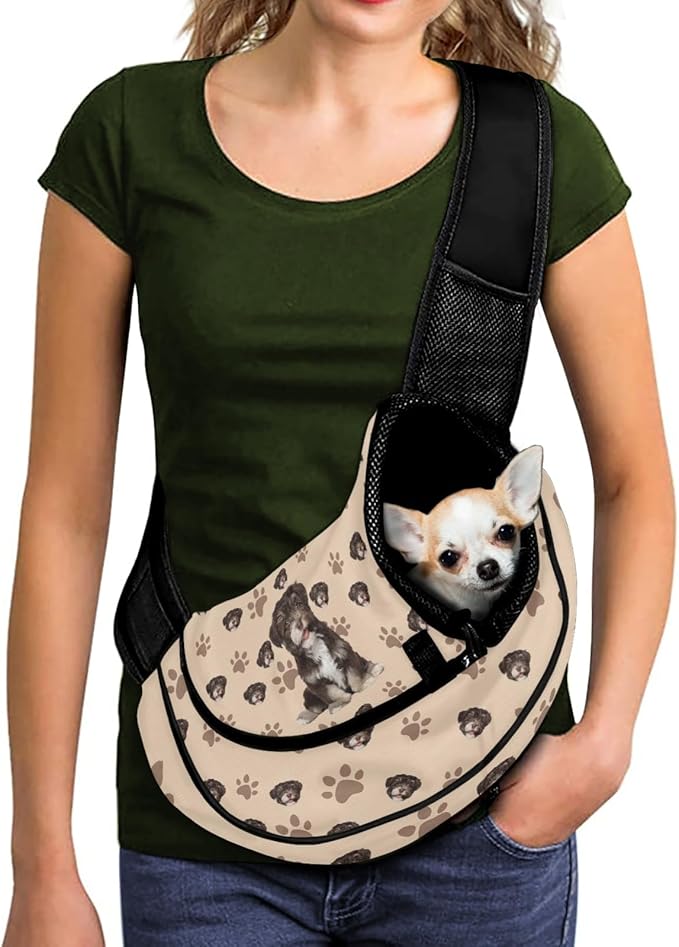 FUSURIRE Cute Puppy Dog Carrier Slings Breathable Mesh Sling Bag Safe Hands Free Adjustable Dog Satchel for Small Dogs Cats, Outdoor Travel Pet Supplies