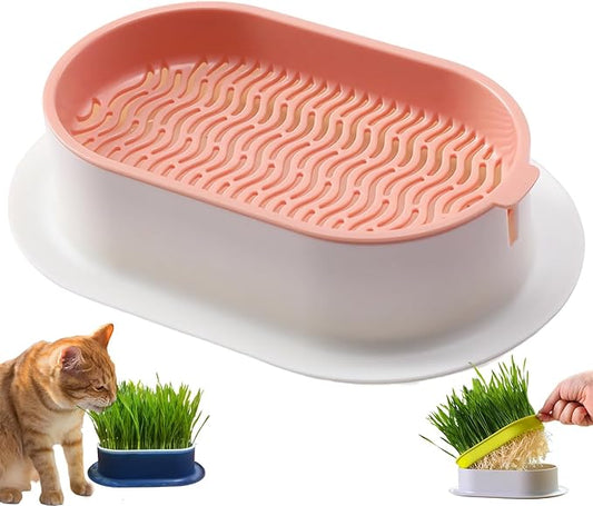 Cat Grass Planter (No Seeds Included) Hydroponic Wheatgrass Planting Trays Cat Grass Growing Kits for Indoor Cats Soilless Organic Nursery Box Pet Grass Pot (Pink)