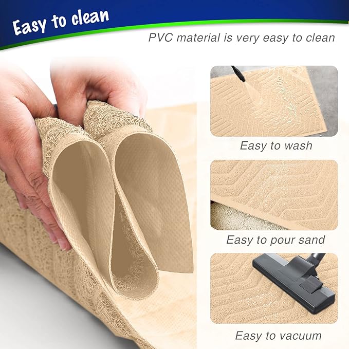 WePet Cat Litter Box Mat(No. 02-2), Kitty Premium PVC Pad, Durable Trapping Rug, Phthalate Free, Urine-Resistant, Scatter Control, L 35 x 23, Beige