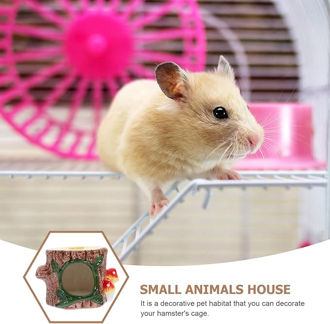 POPETPOP Ceramic Hamster Hideout, Ceramic Chinchilla House Hamster Nest Cooling House Hut Small Animal Hideout Cave Cartoon Shape Cool Down in Hot Summer