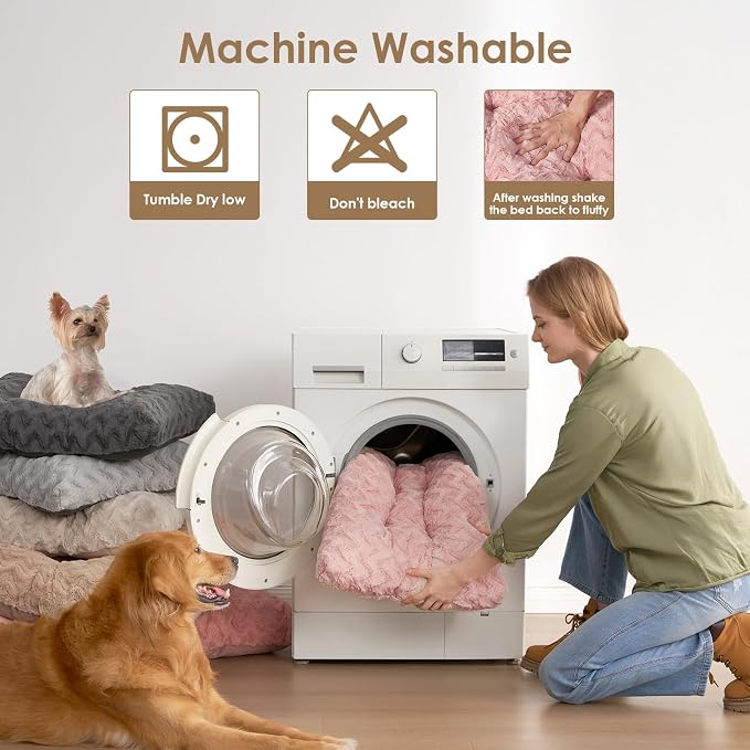 EHEYCIGA Washable Small Dog Bed for Crate 23x18 Inch, Kennel Pad for Puppy Up to 25 lbs, Plush and Comfy Pet Sleeping Mat, Pink