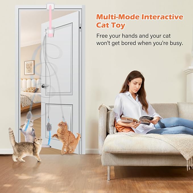Rechargeable Electric Cat Teaser – Interactive Door Clip Teaser for Cats, 2 Motion Modes (360° Spin & Irregular Jumping), Smart Auto Cat Toy for Exercise & Fun (No Remote)(Pink)
