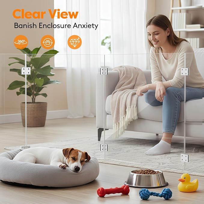 Clear Acrylic Pet Playpen with Door, 8 Panels 23.6 Inches High, Indoor Pet Fence & Crate for Puppies Small Dogs and Cats, with Metal Connectors, Easy to Assemble, Free Combination of Multiple Styles
