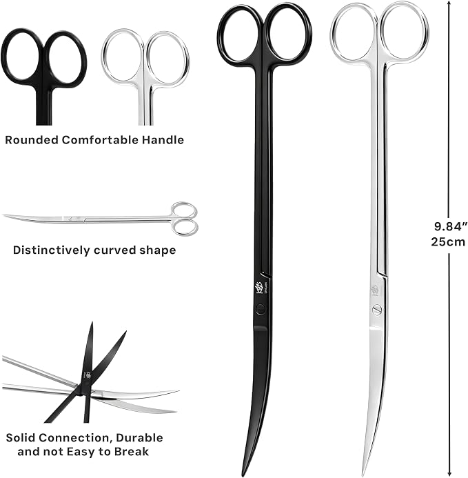 LINLAN 9.8-Inch Aquarium Aquascaping Tool Kit, Fully Rounded Edges Curved Scissors and Tweezers, Mirror Polished, for Aquatic Plant Planting, Layering Shaping & Daily Maintenance