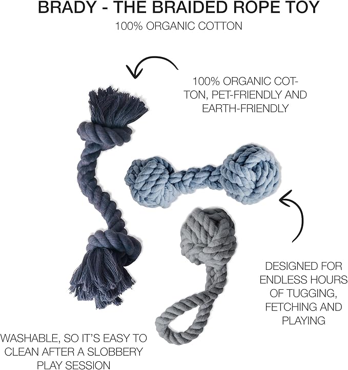 Pet Passion Brady The Rope Tug Toy 3-Pack Organic Cotton Dog Rope Pull Toys for All Pet Breeds, Navy Ombre, One Size