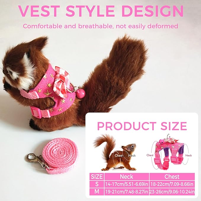 2 Pack Angel Wings Harness and Leash Set for Small Pets, Adjustable Soft Vest with Bell, Safe Outdoor Walking Adventure Gear, for Guinea Pigs Ferrets Hedgehogs Hamsters