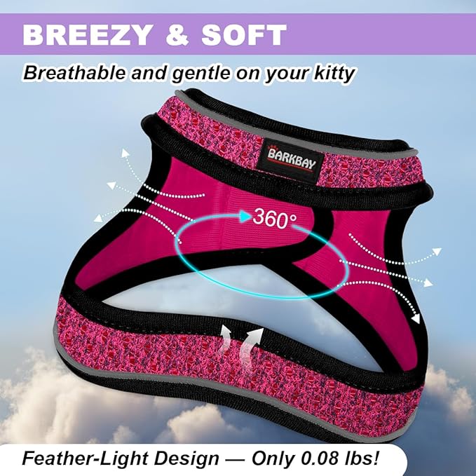 Cat Harness and Leash Set,Escape Proof Kitten Harness,Step in Adjustable Soft Lightweight,Easy Control,Reflective Strips Comfortable for Walking Travel(Pink/Black,XS)