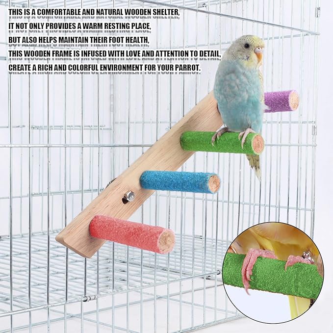 Bird Perch,1PC Wooden Parrot Stand Perch,Bird Ladder Bridge Climbing Chewing Toys for Small Medium Animals (4 Ladders)