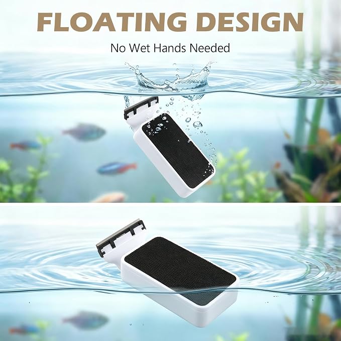 Aquarium Strong Magnetic Glass Cleaner Brush, Fish Tank Glass Scrubber Algae Scraper Comfortable Grip Handle with 2 Detachable Scrapers Mag Float Scrubber for 0.32 Inch Tanks(M)