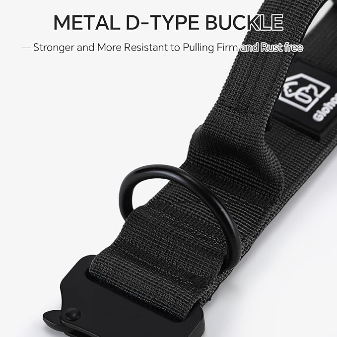 Tactical Thick Dog Collar, Adjustable Training Nylon Dog Collar, Heavy Duty Metal Buckle & Control Handle for Small Medium Large Dogs (M, Black)