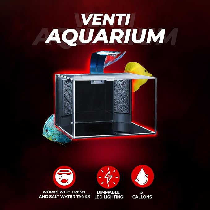 Aquatop Venti Professional Showcase Glass Aquarium Kit, 5-Gal - All-in-One for Freshwater - LED Light, Breza Air Pump & Replaceable Filter Cartridge | Freshwater setup, LED light, Breza air pump, replaceable filter cartridge