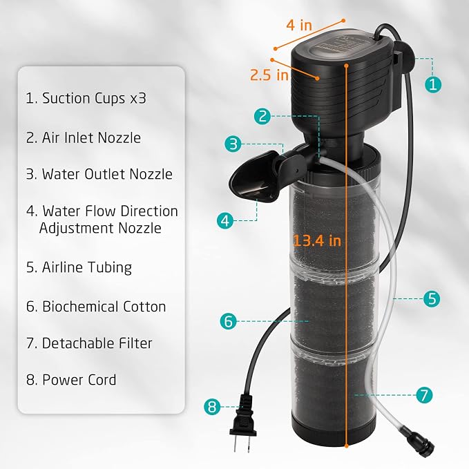 XpertMatic Aquarium Filter, 528 GPH 3 Stages Biochemical Sponge Filter | For 120-170 Gallon Tank, Internal Fish Tank Filter with Water Pump, for Large Tank, Pond, Wavemaker