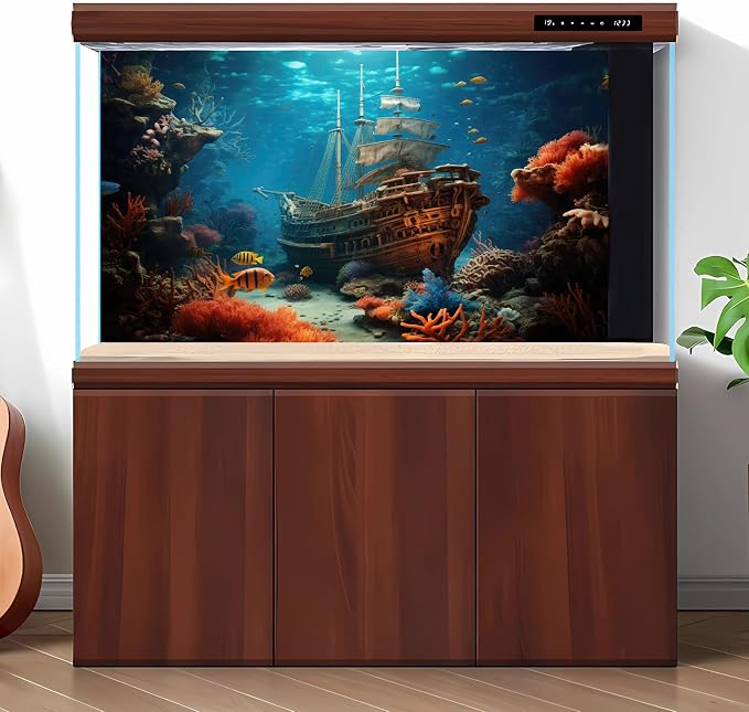 Sunken Pirate Ship Aquarium Background Under The Sea Pirate Shipwreck Fish Tank Background Underwater Ocean Seabed Coral Reef Terrarium Backgrounds Tropical Sea Aquarium Tank Backgrounds 24x12in