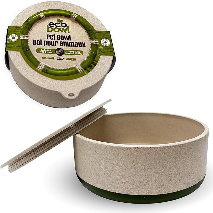 Palz&Co EcoBowl with Lid for Dogs & Cats, 48 oz Green - Natural Bamboo Pet Bowl with Non-Slip Base, Pet Food and Water Dish, Dishwasher Safe