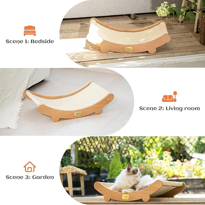 CHEERHOME PETS Sisal Cat Scratcher Bed for Indoor Cats Hammock for Scratching Pad Cat Chair Natural Sisal Scratch Post for Large Cats Scratcher Lounge, Wooden Cat Furniture(Large)