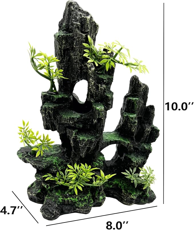 Tfwadmx Aquarium Mountain View Moss Tree Rock Cave Fish Tank Stone Ornament Landscape Decoration with Small Plants