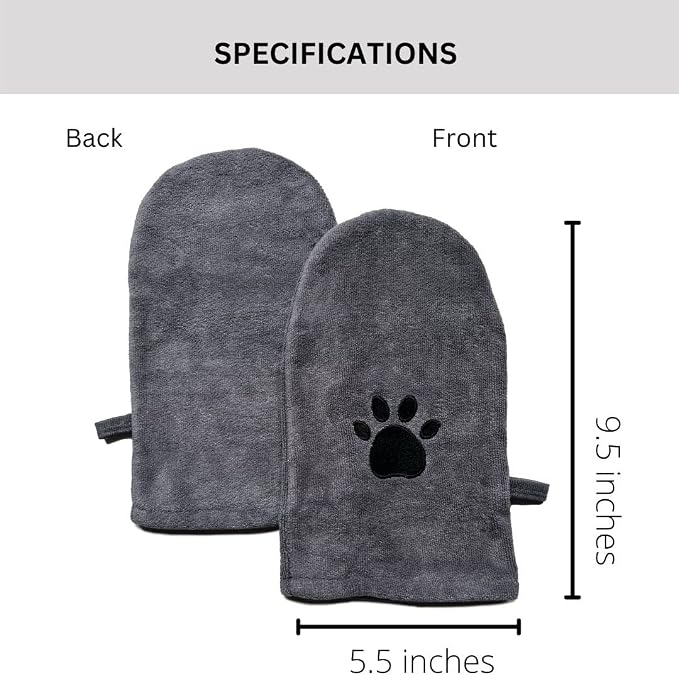 Penny & Niko Microfiber Pet Towel Mitts - Paw Cleaning and Drying Mitts/Gloves for Dogs and Cats (Gray, Standard - 2 Pack)