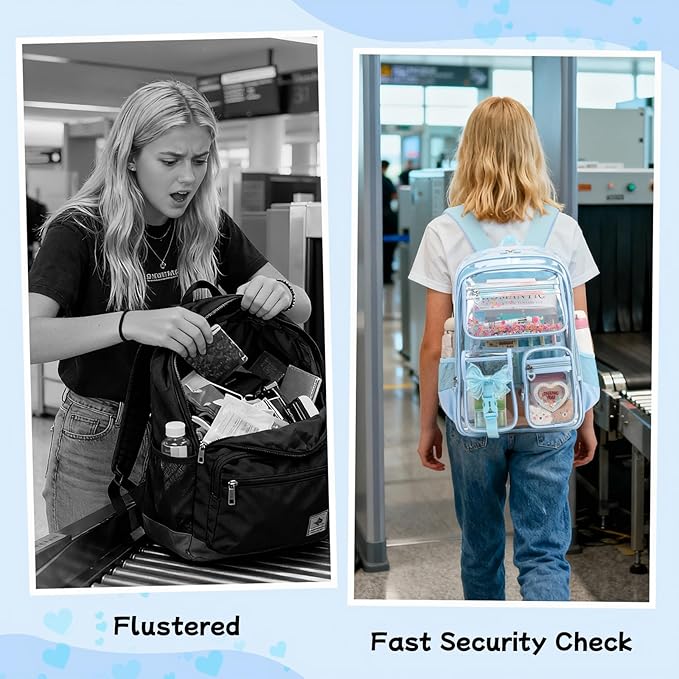 MOONBABY Clear Backpack for Girls, Clear Bookbag Heavy Duty Transparent Backpack for Stadium Events, See Through Back Pack for Kindergarten Elementary Middle High School, Blue