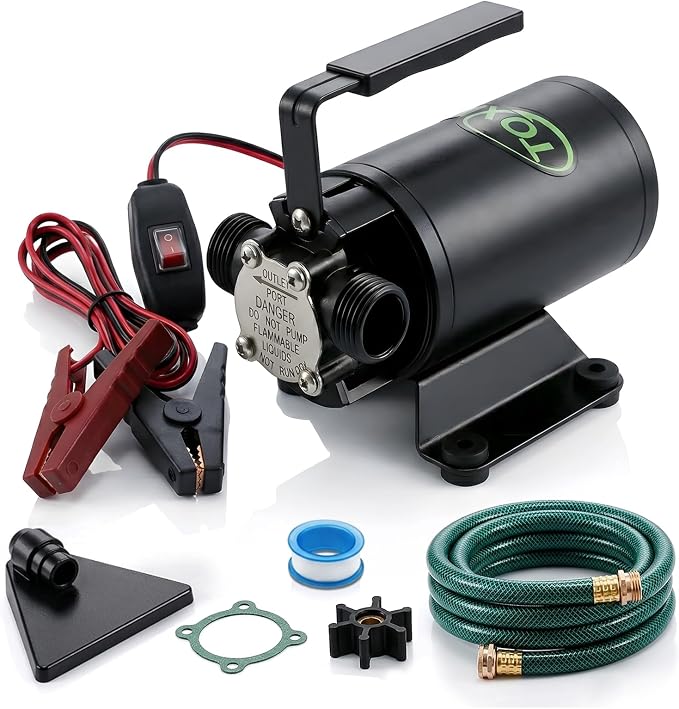 12V Water Transfer Pump 330GPH Self-Priming Utility Pump with Battery Clamps Hose Kit Portable Electric Non-Submersible Pump for RV Marine Garden Pool Basement Emergency Water Removal