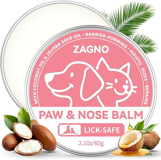 All-Natural Lick-Safe Dog Paw Balm With Coconut Oil |Fast Repair & Nourishment for Irritated Paw Pads & Nose | Cat Wax & Cream, Suitable for Dry, Cracked, and Irritated Noses | Hoof Care | 2.1 oz