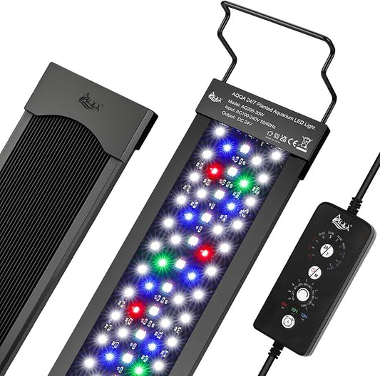 AQQA LED Aquarium Light 24W for 12-18 Inch Fish Tank, 24/7 Mode&DIY Mode Full Spectrum Fish Tank Light, IP68 Waterproof High Lumen Aquarium Plant Light, Adjustable Brightness/Timer, Memory Function