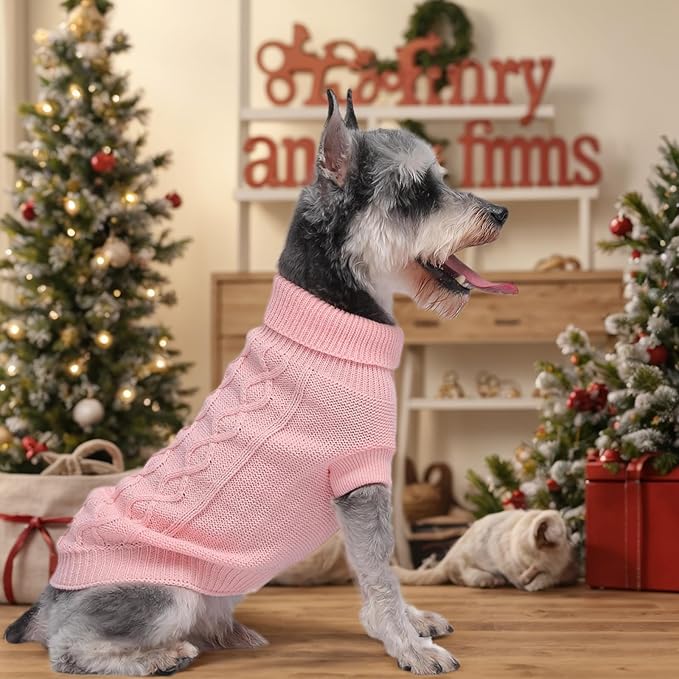 Dog Warm Winter Sweater MengMengDa Pet Clothes Puppy Knitwear for Small to Medium Dog Outfits (Pink XL)