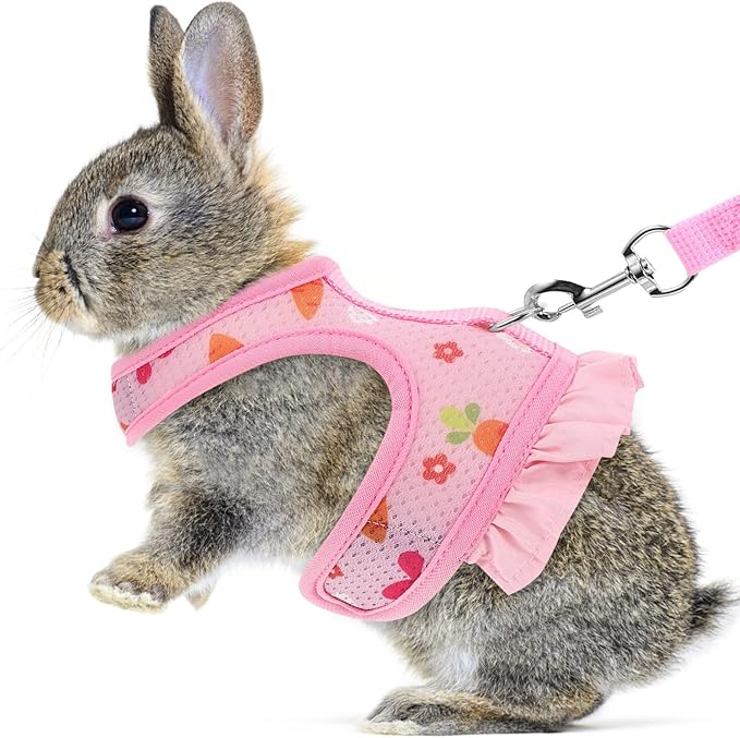 Adjustable Small Pet Harness Leash Set, Breathable Mesh Bunny Vest Harness with Wear-Resistant Leash, Pink S Size for Outdoor Rabbit and Guinea Pig Walking