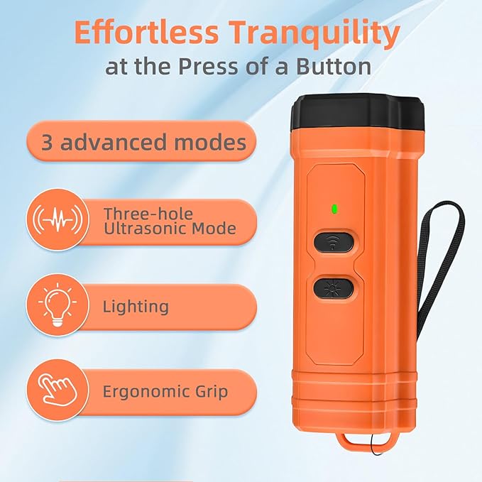 Ultrasonic Anti Barking Device for Dogs - LED Light, Compact & Portable Bark Deterrent Device for Indoor/Outdoor Use, Effective for Your Dog and Neighbor’s Dog Bark Control (Orange)