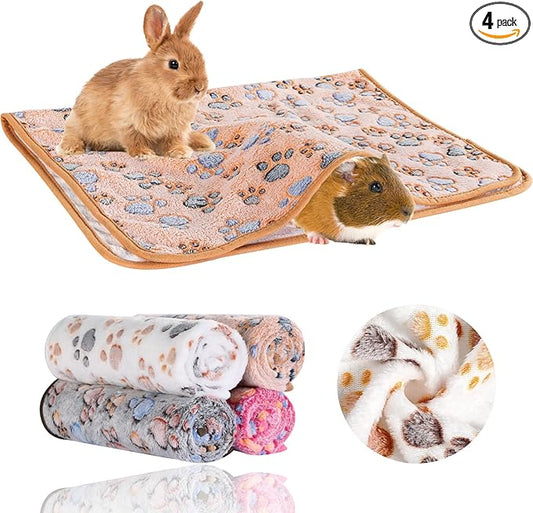 Grddaef 4Pcs Inch Guinea Pig Blanket, 30X20 Bunny Washable & Plush Flannel Sleeping Mats Pad Rabbit Bedding Cage Liners for Hamster Guinea Pig Chinchilla Hedgehog Ferret Small Animal