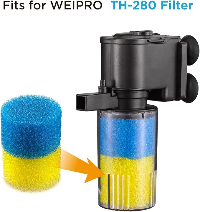 Cylindrical Fish Tank Filter Sponges, 2 Coarse Grades, Aquarium Filter Foams for Model TH-280 Internal Filter, Including 1 Fine Sponge, 1 Coarse Sponge(TH280-S)