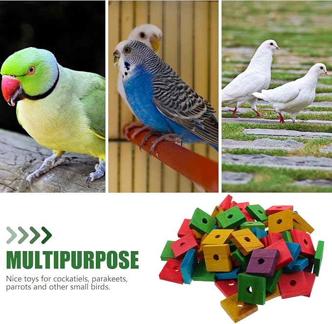 BESPORTBLE Bird Toy Parts, Pack of 100 Wood Blocks for Birds Multicolored Natural Wooden Blocks Bird Chewing Toy Mini Wood Chip Charms for DIY Playing Chewing Bird Toys