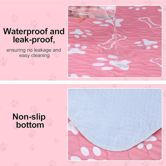 BEAUTYZOO Washable Pee Pads for Dogs, 18'' x 24" Reusable Puppy Pee Pads Super Absorbent Leakproof Dog Training Pads, 2 Pack Non-Slip Potty Pads for Small Medium Dogs Whelping Pads Litter Mat, Pink