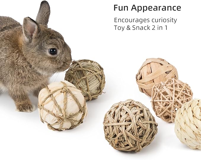Niteangel Natural Chew Activity Toys Fun Safe Hay Grass Pet Balls for Chinchilla Guinea Pig Rats Rabbits Hamster Gerbil Degu Bunny and Other Small Animals
