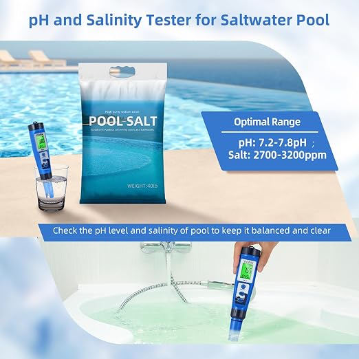 pH Salt Meter 5 in 1 pH TDS EC Salinity Tester for Pool Spa Aquarium | Swimming Pool Salinity Meter for Hydroponic Household Drinking Water Hot Tub Home Brewing Fish Tank…