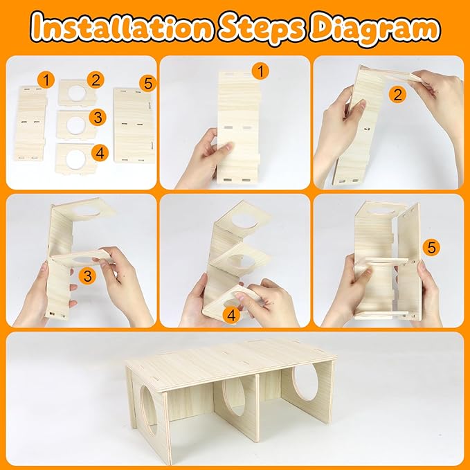 Hamster and Mouse Wooden Tunnel Cage Secret Peep Shed 2-Chamber Wooden Hamsters Chamber for Gerbil Rat Mice Hideout & Tunnel Exploring Toys