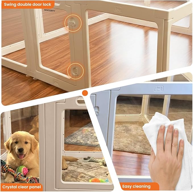 Transparent Indoor Dog Playpen with Safety Lock, Indoor Dog Fence for Small & Medium Pets | Secure, Stylish, Easy Clean Play Pen for Dogs & Pets with Scratch Resistant Panels (White, 12 Panels)