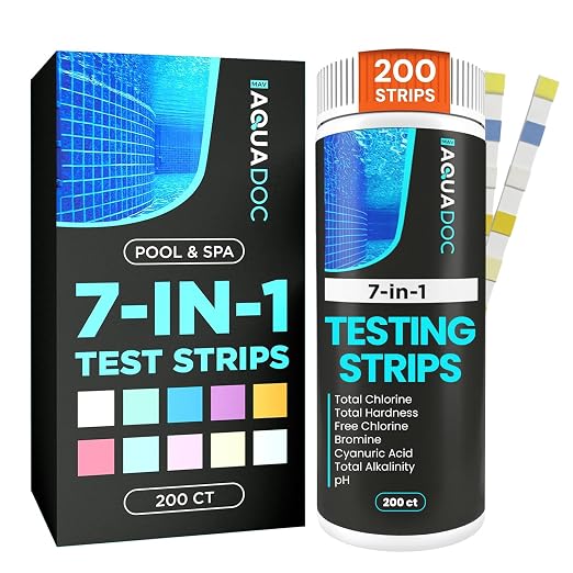 AquaDoc 7-in-1 Pool, Spa & Hot Tub Test Strips - 200 pH Strips | Tests pH, Chlorine, Bromine, Alkalinity, Hardness And Cyanuric Acid in Pools & Hot Tubs