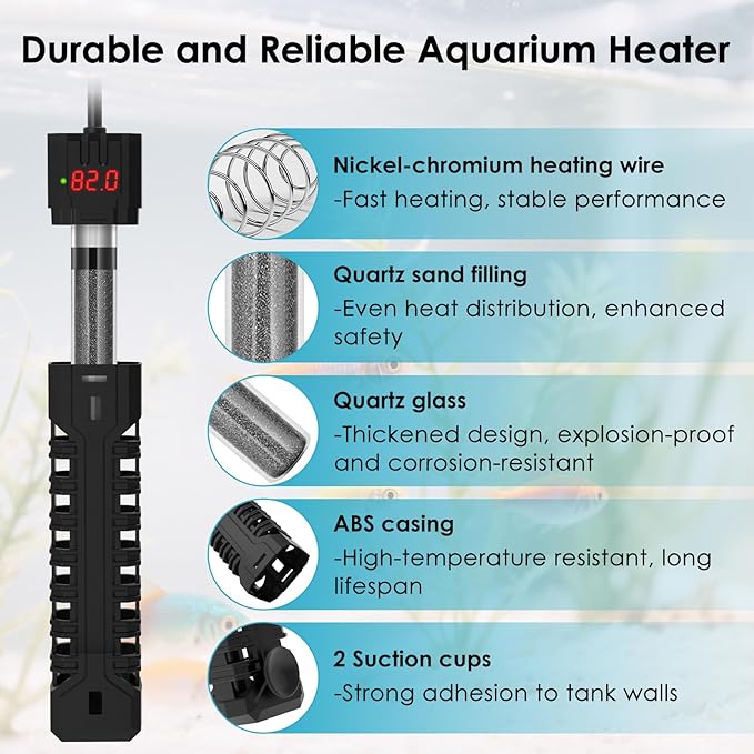 300W Aquarium Heater, Adjustable Fish Tank Heater, with Digital Display, Overheat Protection & Dry Run Protection, for 40-75 Gallon Water